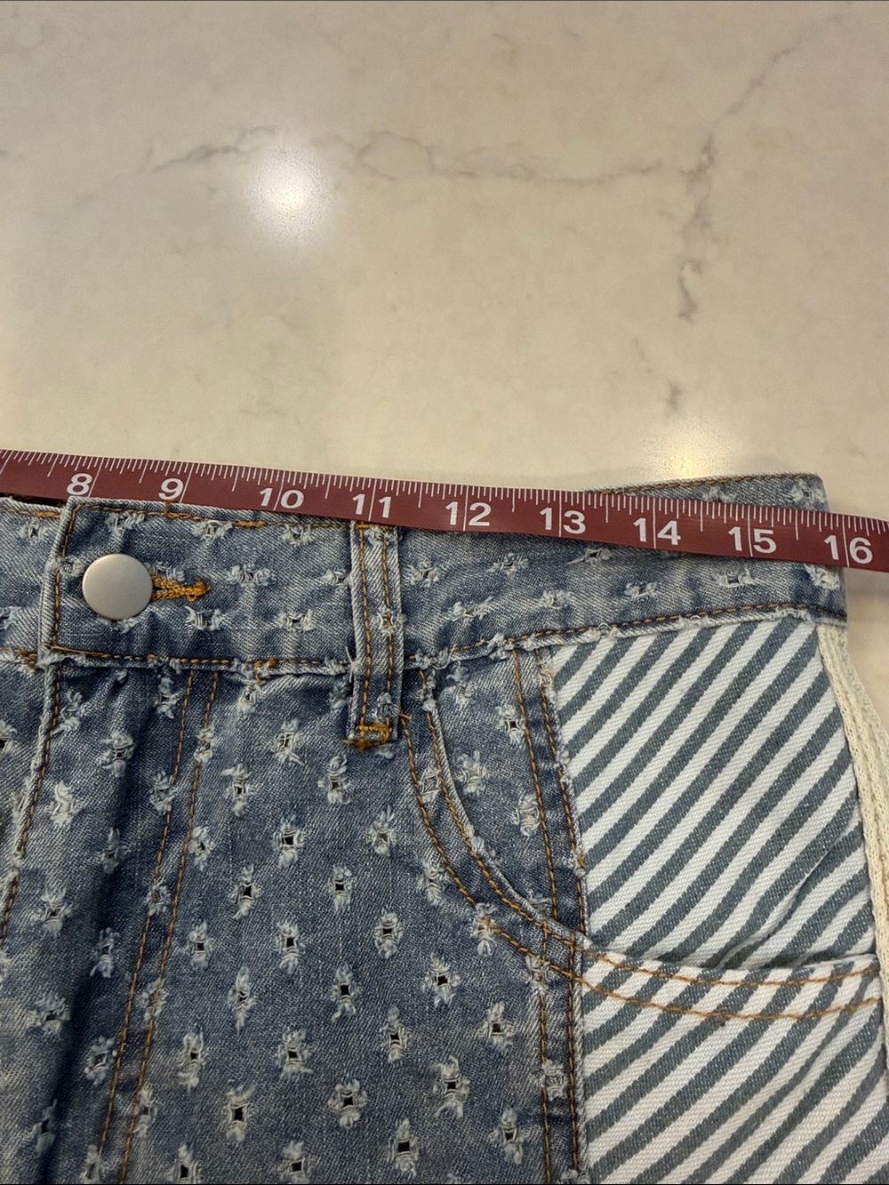 POL Luna Textured Barrel Pants Blue Patchwork Size Medium - Picture 8 of 10